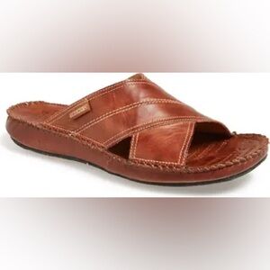 Pikolinos Tarifa Slide Sandals Mens Sz 41 Brown Leather Flat Slip On All Over
